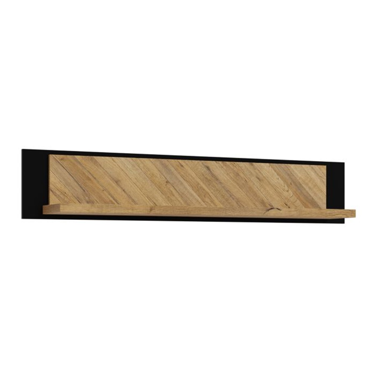 Cherwell 140cm Wall Shelf - Oak with Matt Black - Rosalind Collection