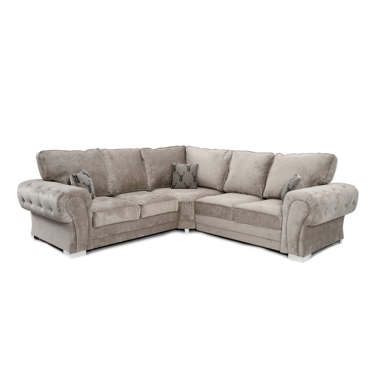 Verona Premium Fabric High Back Corner Sofa with Metal Feet - Mink - Home Done