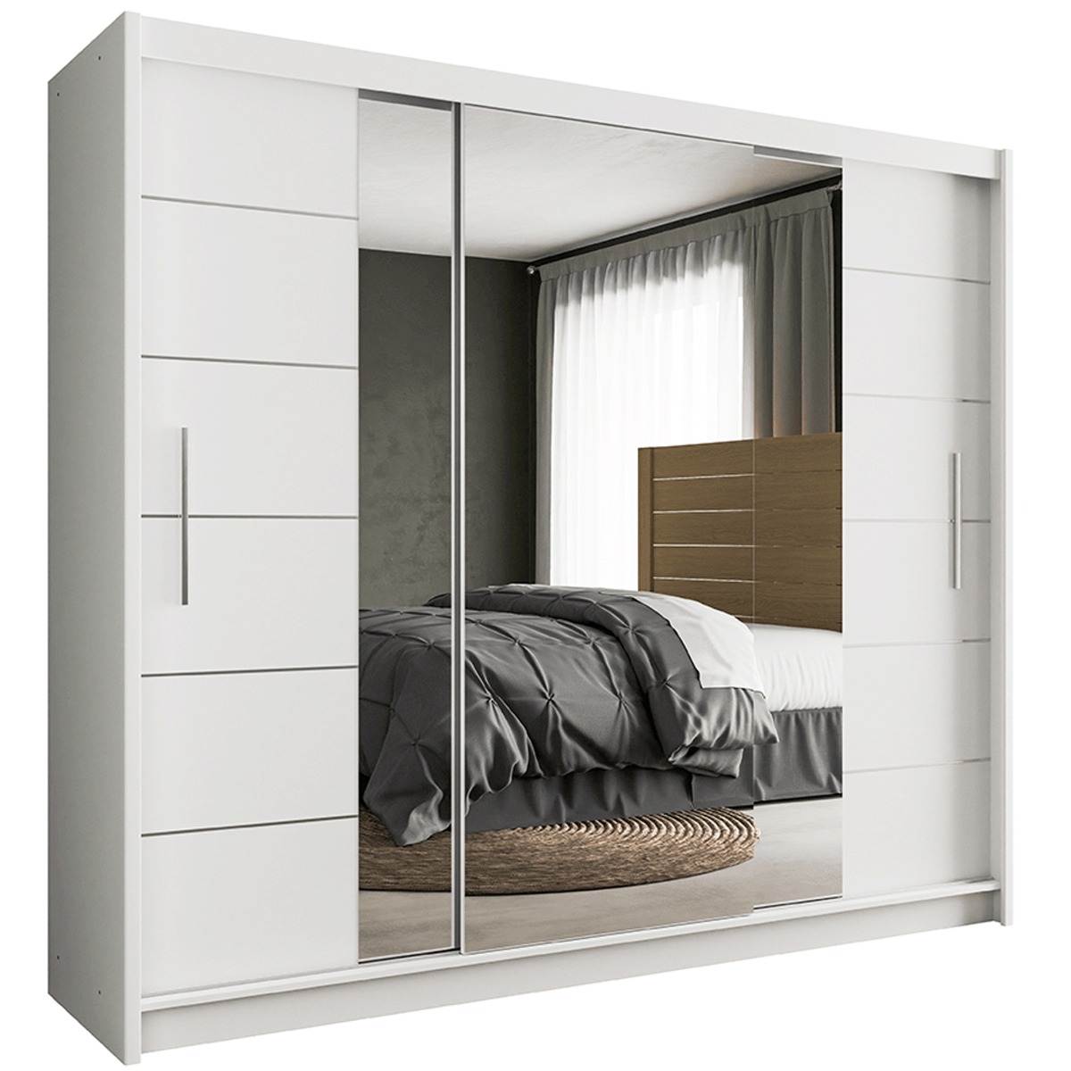 Sliding Wardrobe - LUZERN 3 Door Mirrored Wardrobe White 250cm - Avellino & Wells