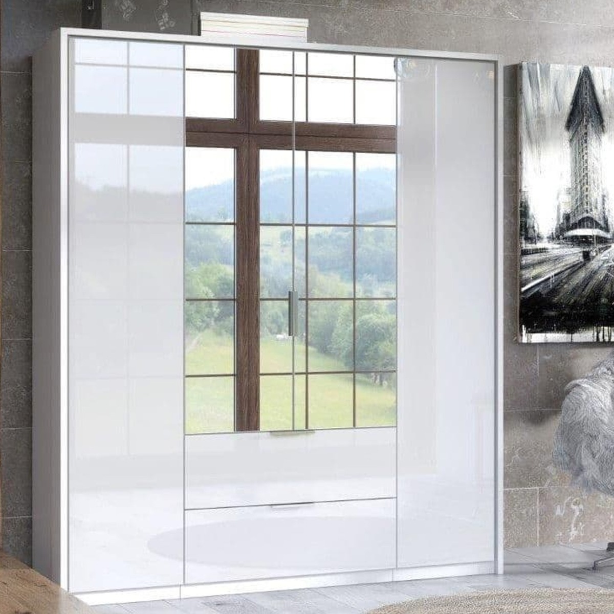 Wardrobe - ANGELA 4 Door Wardrobe with 2 Drawer White 164cm - Dalton Home