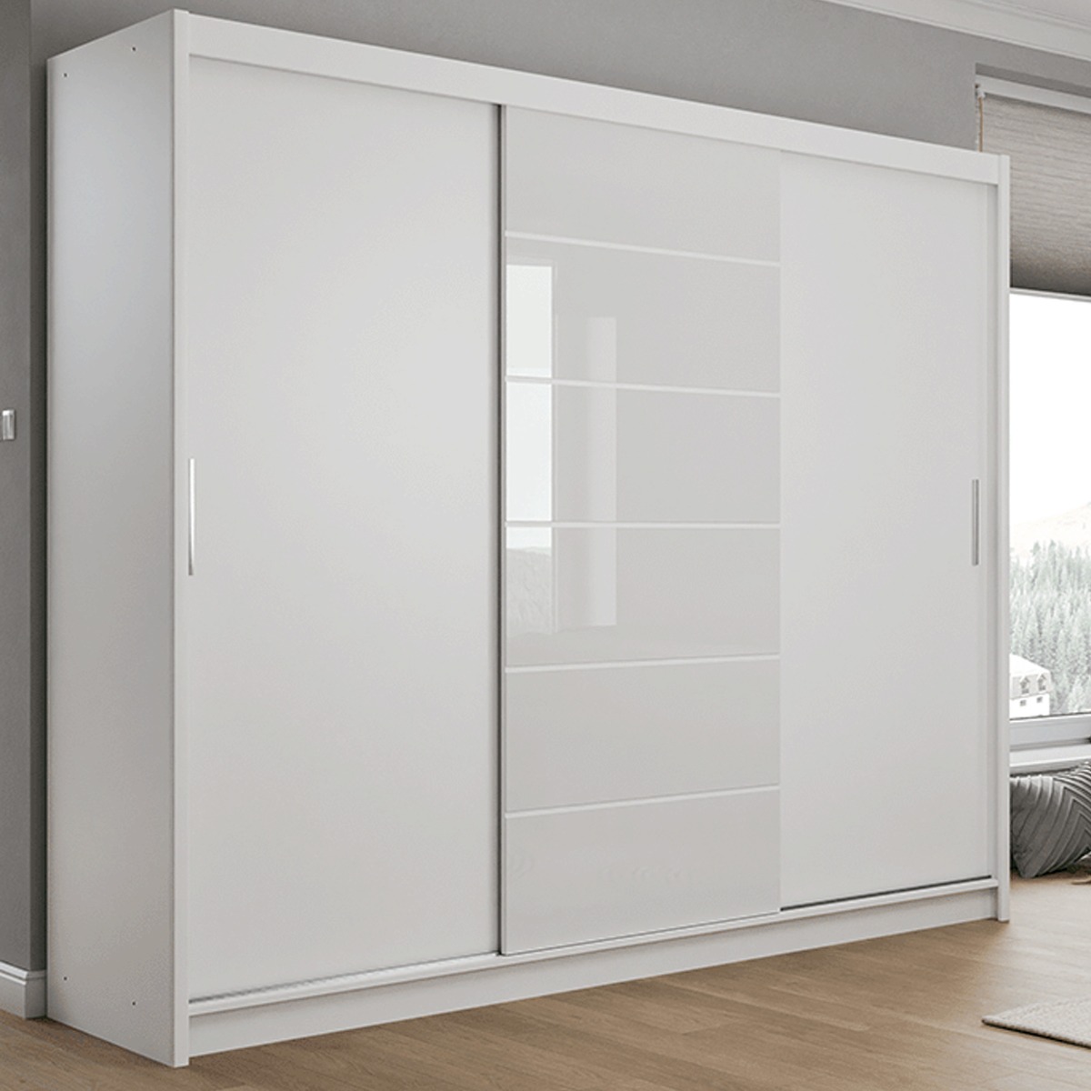 Sliding Wardrobe - ROTHERHAM 3 Door Wardrobe White 250cm - Avellino & Wells