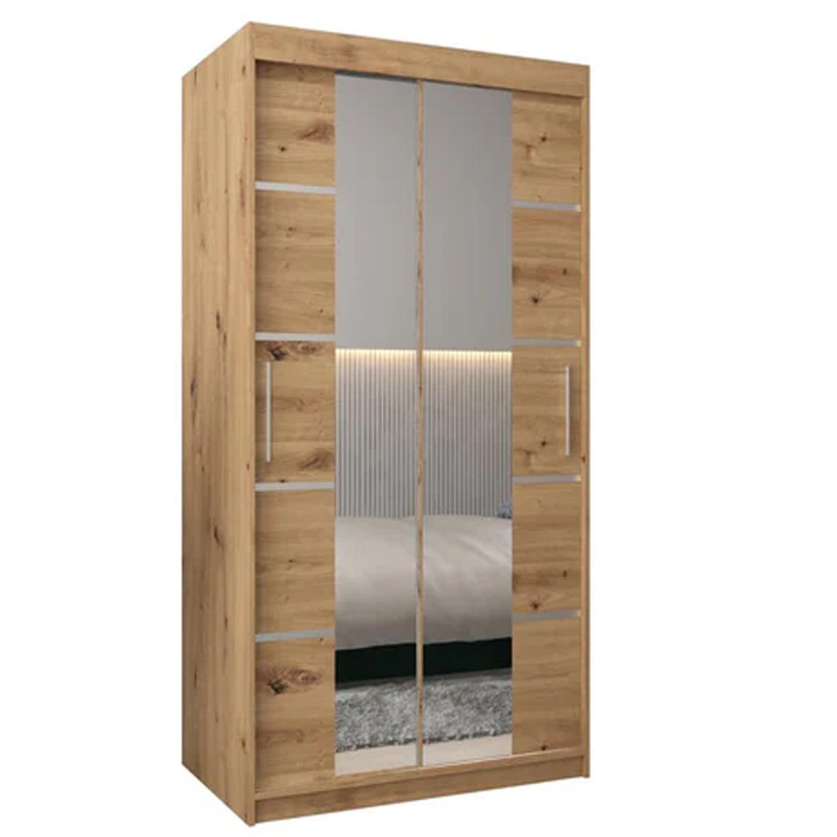 Sliding Wardrobe - VICENZA IV 2 Door Mirrored Wardrobe Oak Artisan 100cm - Art Nest
