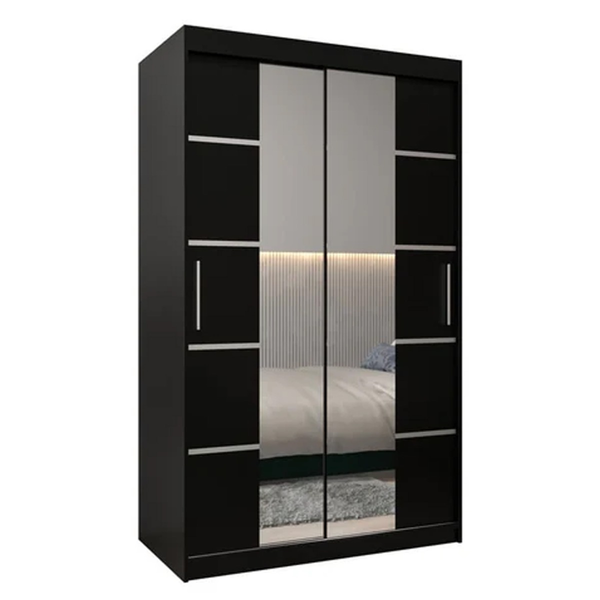 Sliding Wardrobe - VICENZA IV 2 Door Mirrored Wardrobe Black 120cm - Art Nest