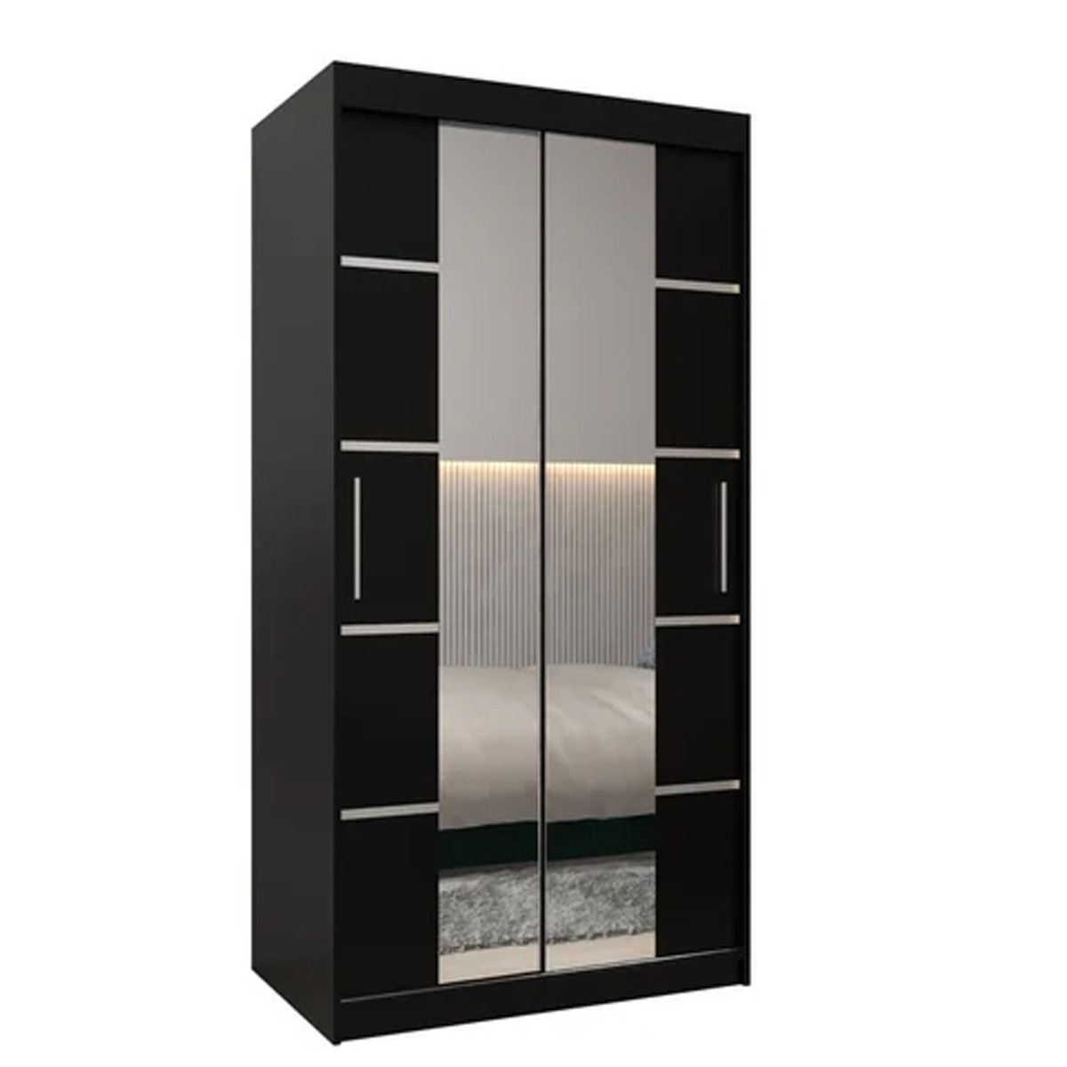 Sliding Wardrobe - VICENZA IV 2 Door Mirrored Wardrobe Black 100cm - Art Nest
