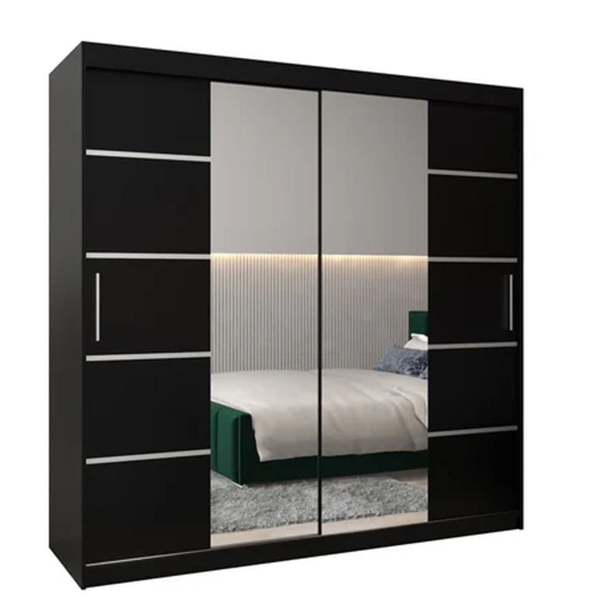 Sliding Wardrobe - VICENZA IV 2 Door Mirrored Wardrobe Black 200cm - Art Nest
