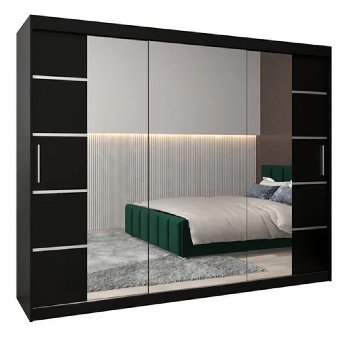 Sliding Wardrobe - VICENZA IV 3 Door Mirrored Wardrobe Black 250cm - Art Nest