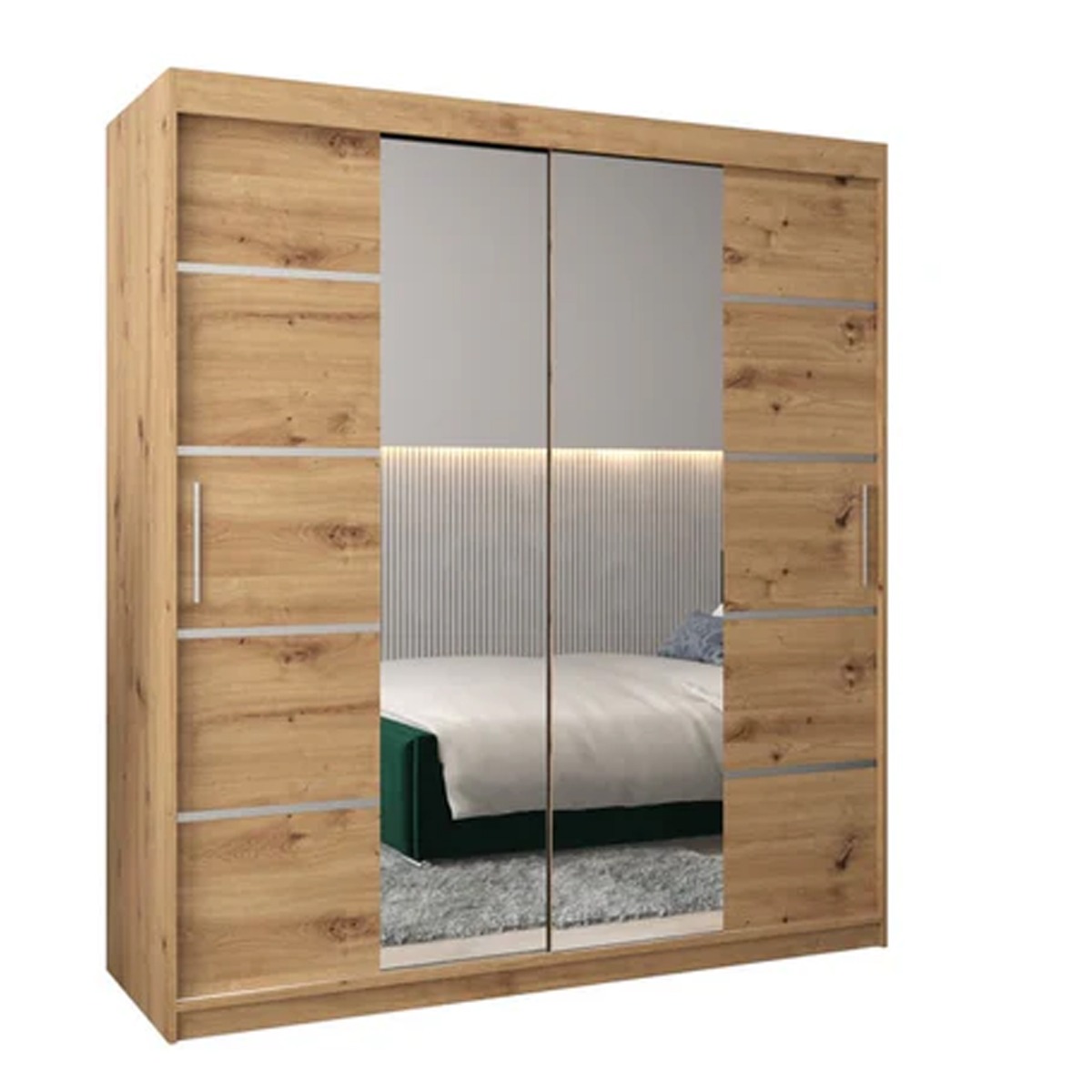 Sliding Wardrobe - VICENZA IV 2 Door Mirrored Wardrobe Oak Artisan 180cm - Art Nest