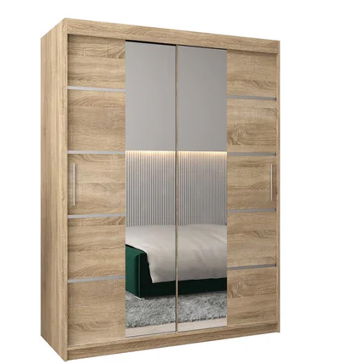 Sliding Wardrobe - VICENZA IV 2 Door Mirrored Wardrobe Oak Sonoma 150cm - Art Nest