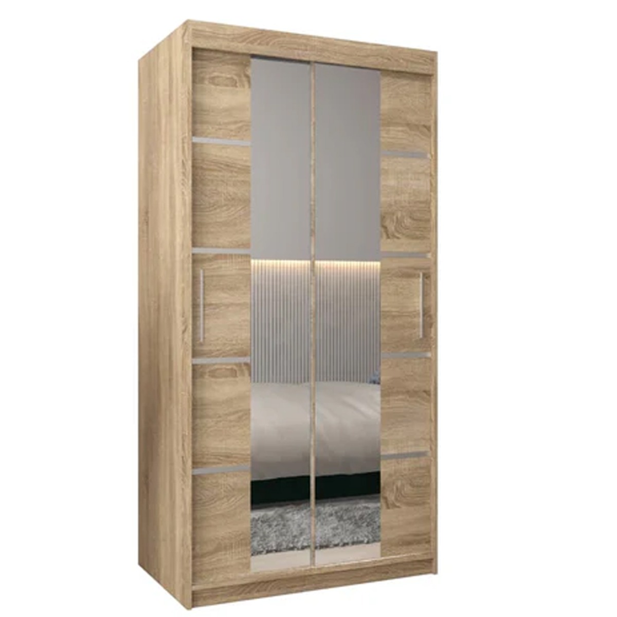 Sliding Wardrobe - VICENZA IV 2 Door Mirrored Wardrobe Oak Sonoma 100cm - Art Nest