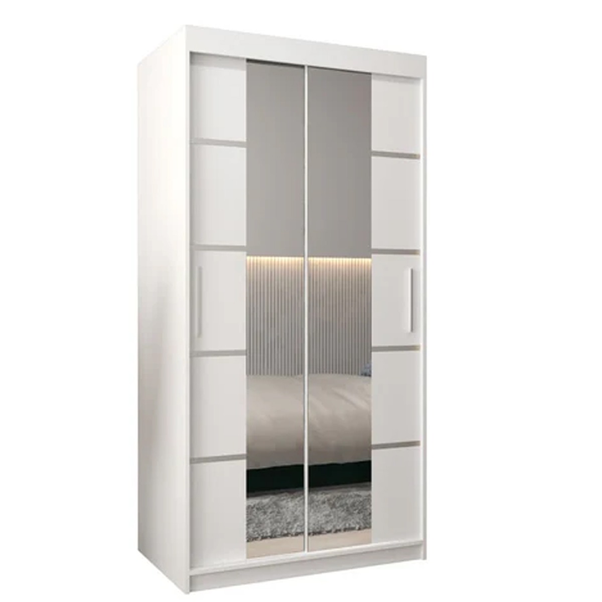Sliding Wardrobe - VICENZA IV 2 Door Mirrored Wardrobe White 100cm - Art Nest