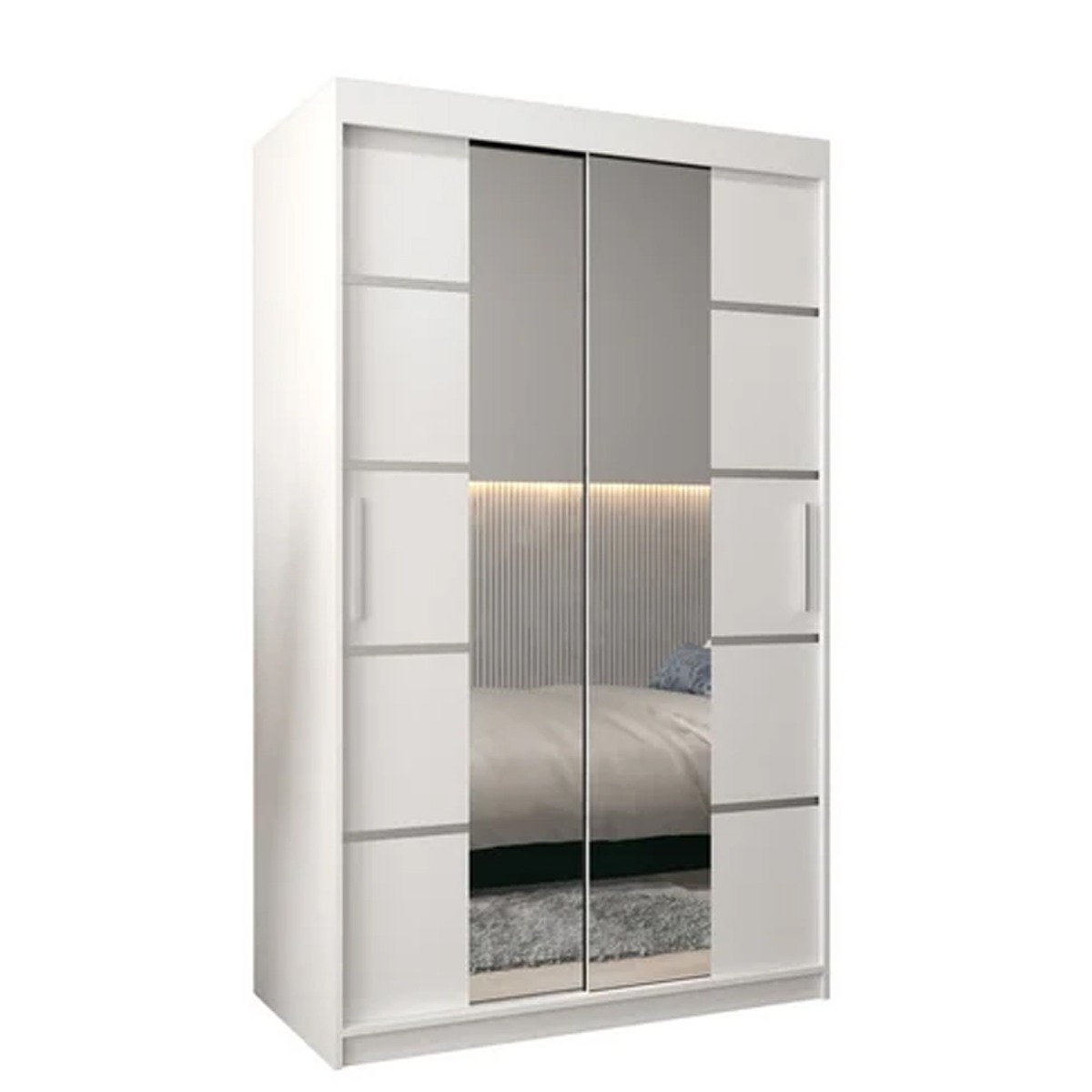 Sliding Wardrobe - VICENZA IV 2 Door Mirrored Wardrobe White 120cm - Art Nest