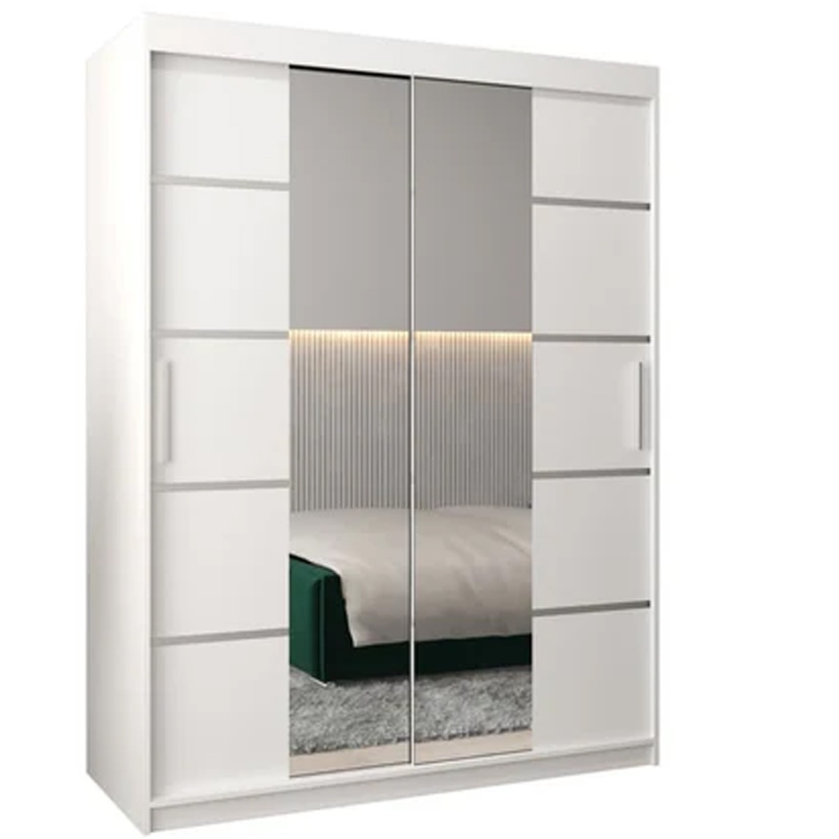 Sliding Wardrobe - VICENZA IV 2 Door Mirrored Wardrobe White 150cm - Art Nest