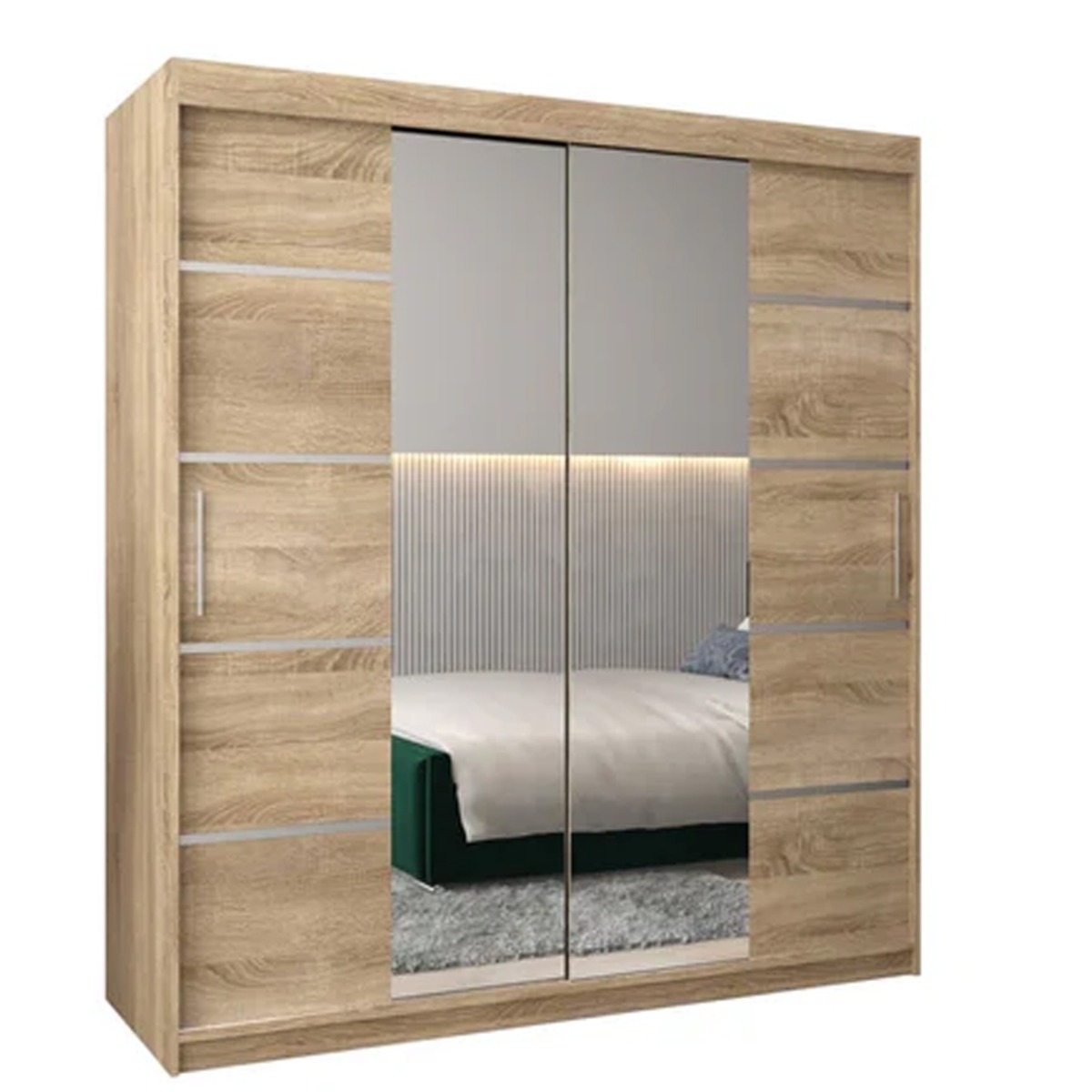 Sliding Wardrobe - VICENZA IV 2 Door Mirrored Wardrobe Oak Sonoma 180cm - Art Nest