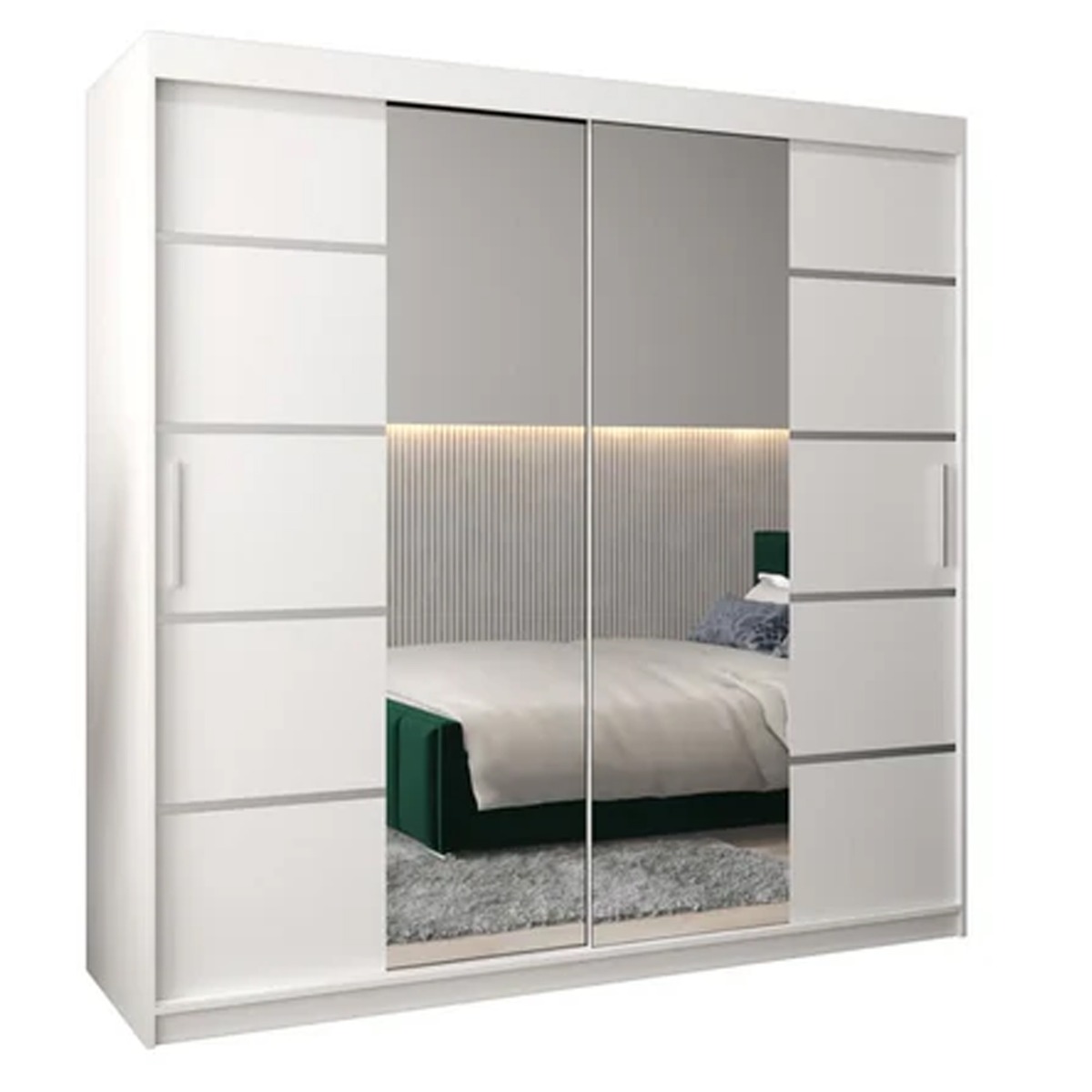 Sliding Wardrobe - VICENZA IV 2 Door Mirrored Wardrobe White 200cm - Art Nest