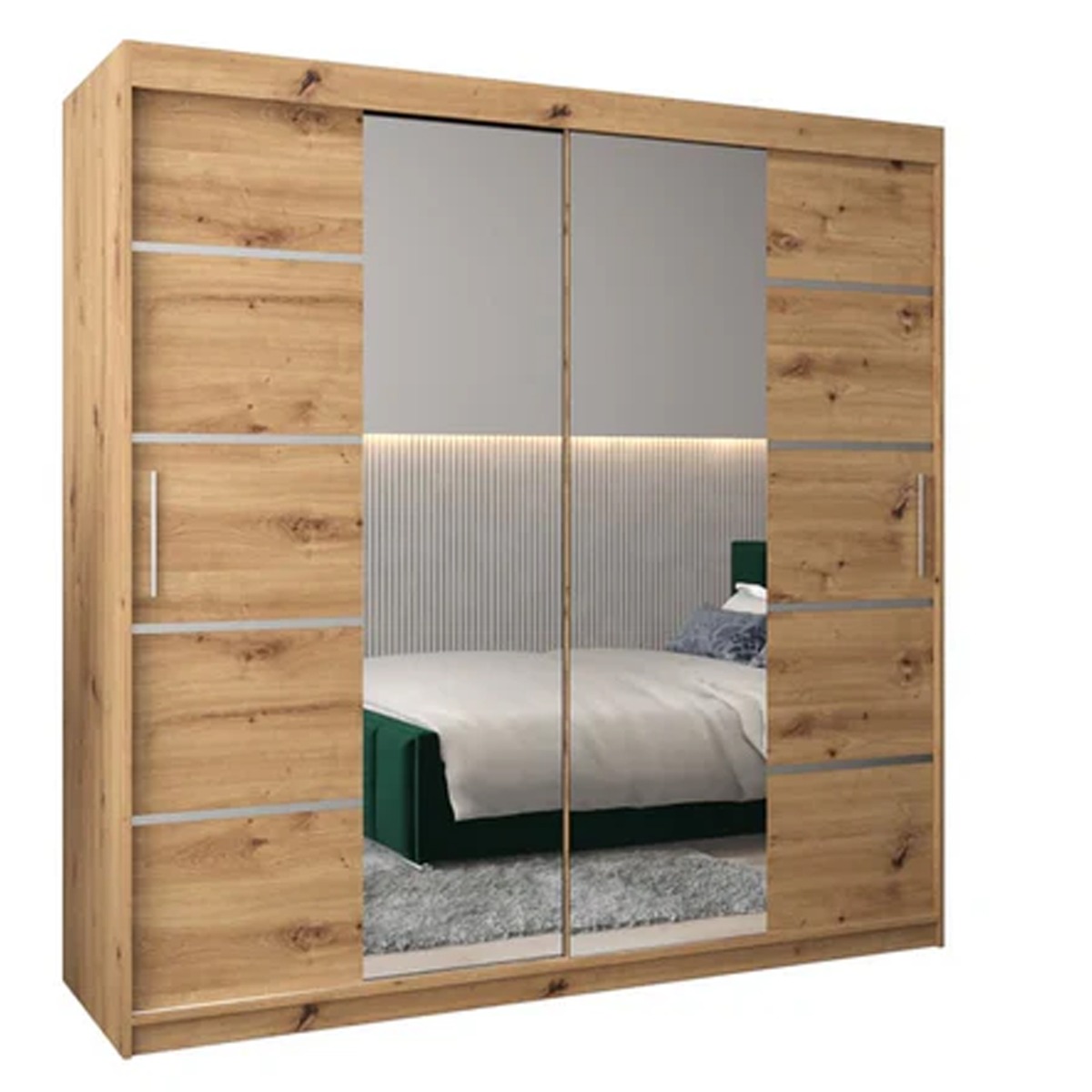 Sliding Wardrobe - VICENZA IV 2 Door Mirrored Wardrobe Oak Artisan 200cm - Art Nest