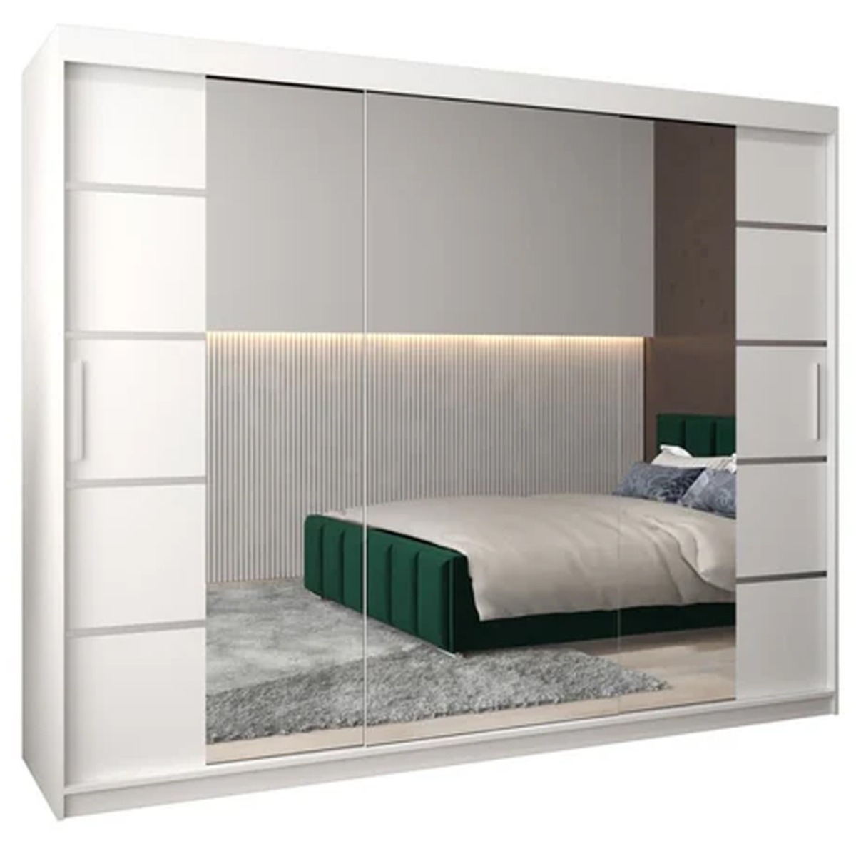 Sliding Wardrobe - VICENZA IV 3 Door Mirrored Wardrobe White 250cm - Art Nest