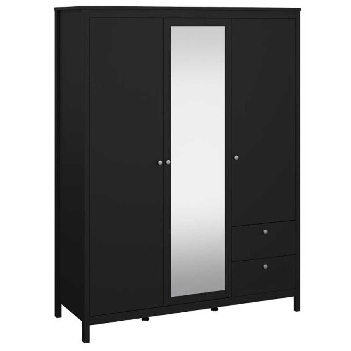 Wardrobe - MEMPHIS 3 Door Mirrored Wardrobe Matt Black 150cm - Rosalind Collection