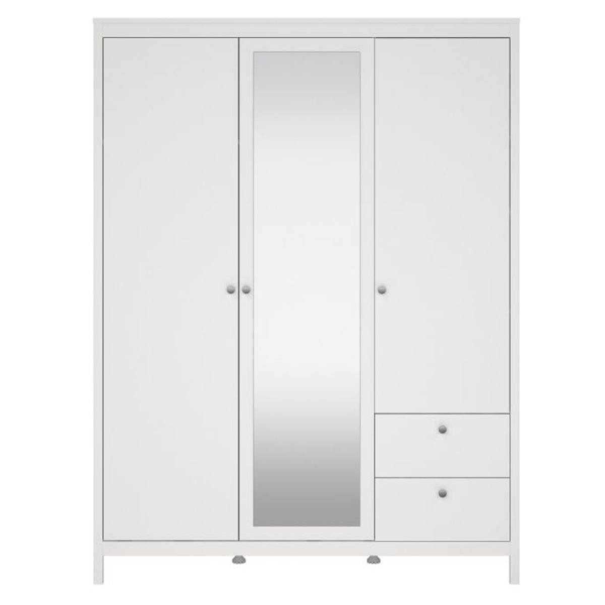 Wardrobe - MEMPHIS 3 Door Mirrored Wardrobe White 150cm - Rosalind Collection