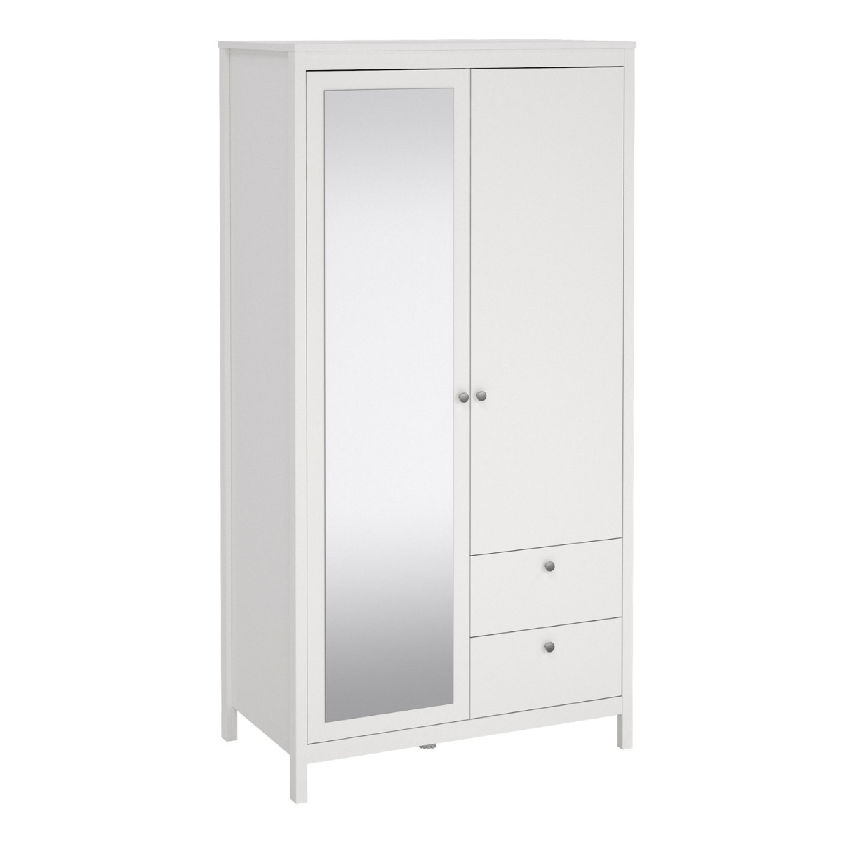 Wardrobe - MEMPHIS 2 Door 2 Drawers Wardrobe White 102.3cm - Rosalind Collection