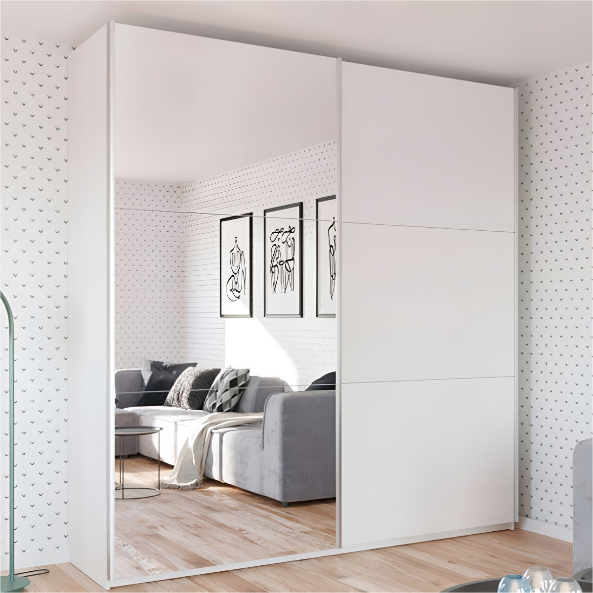 Sliding Wardrobe - WINFAIR 2 Door Mirrored Wardrobe White 225cm - Avellino & Wells