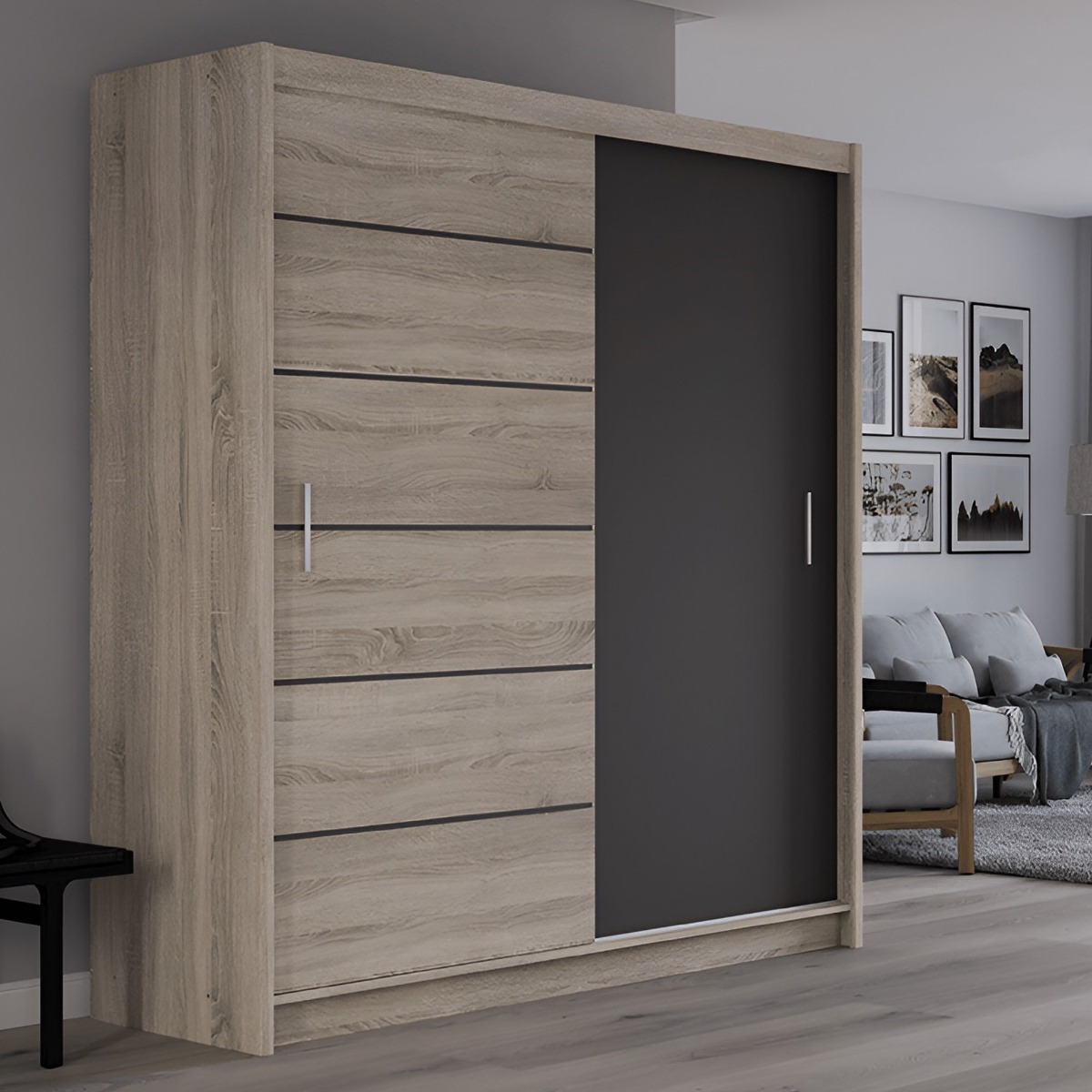 Sliding Wardrobe - MAIDSTONE 2 Door Wardrobe Brown 203cm - Avellino & Wells