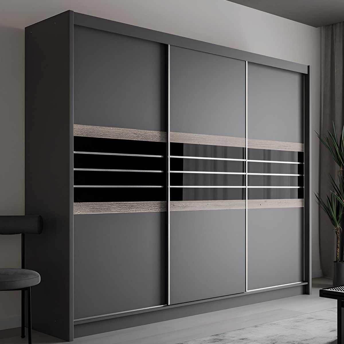 Sliding Wardrobe - DACORUM 3 Door Wardrobe Black 250cm - Avellino & Wells
