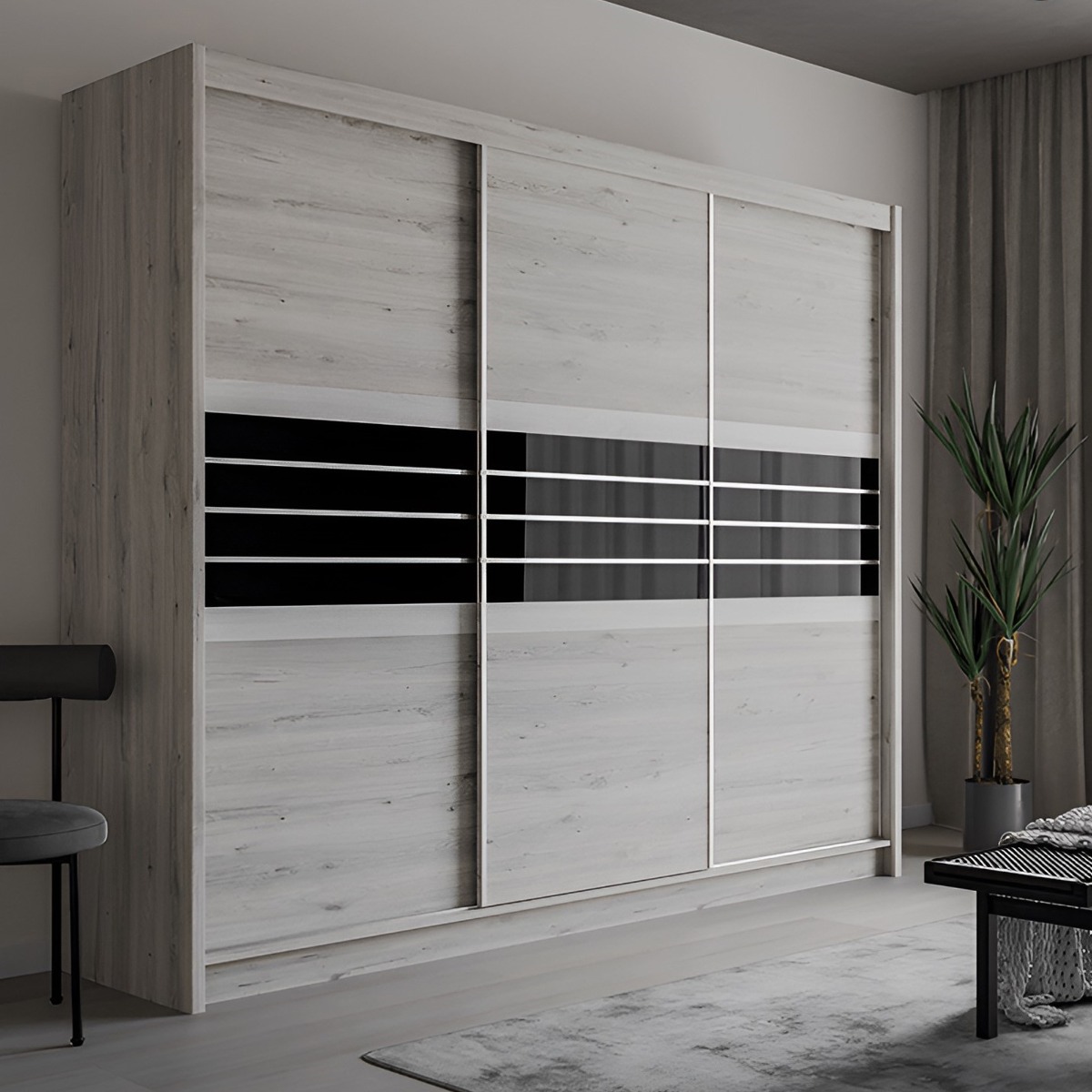 Sliding Wardrobe - DACORUM 3 Door Wardrobe Oak Craft 250cm - Avellino & Wells