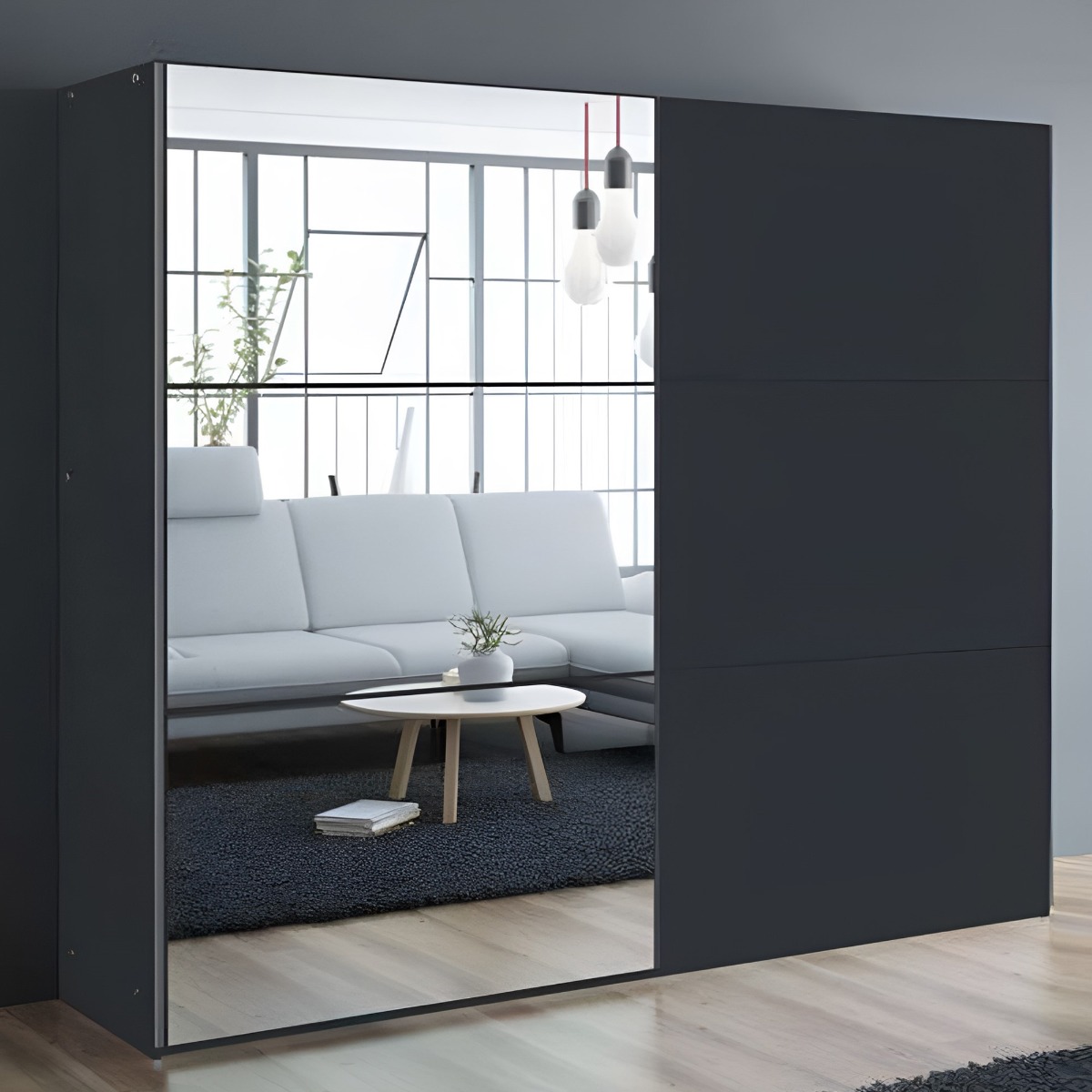 Sliding Wardrobe - BORIS 2 Door Mirrored Wardrobe Black 250cm - Avellino & Wells