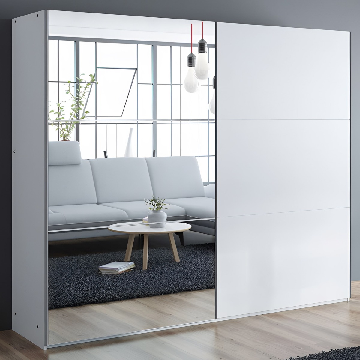 BORIS 2 Door Mirrored Sliding Wardrobe White - 250cm - Avellino & Wells