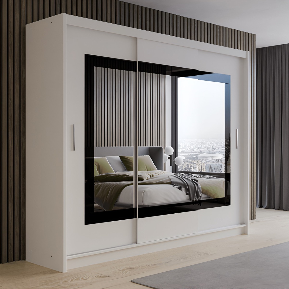 Sliding Wardrobe - HAMPSTEAD 3 Door Mirrored Wardrobe White 250cm - Avellino & Wells