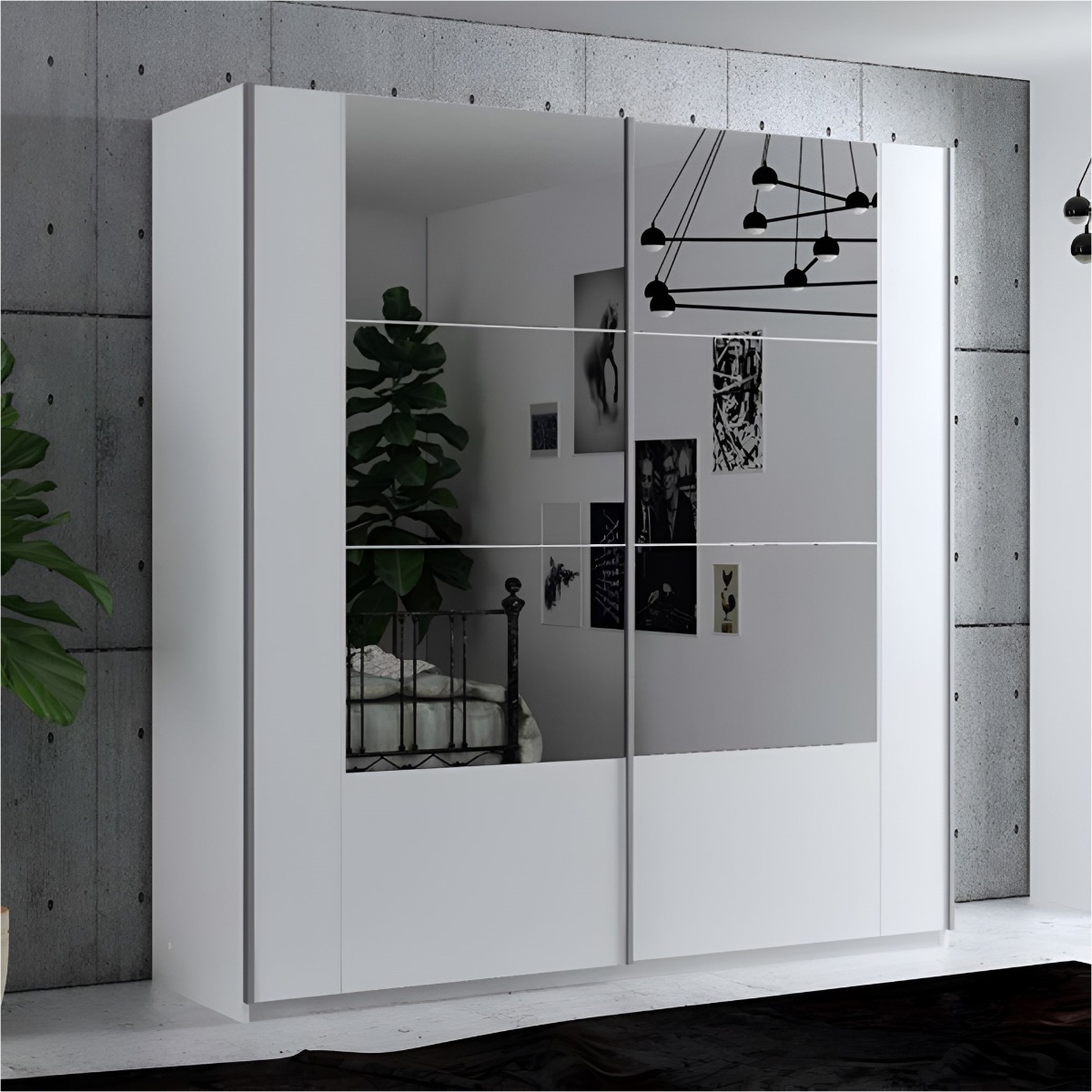 Sliding Wardrobe - DETROIT 2 Door Mirrored Wardrobe White 200cm - Avellino & Wells