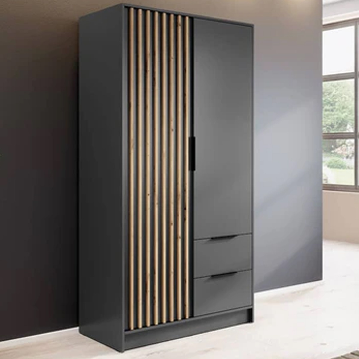 Wardrobe - ORION 2 Door Wardrobe Graphite 105cm - Art Nest