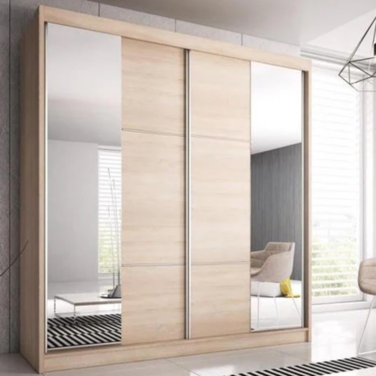 Sliding Wardrobe - MONIS 2 Door Mirrored Wardrobe Oak 233cm - Interior Savant