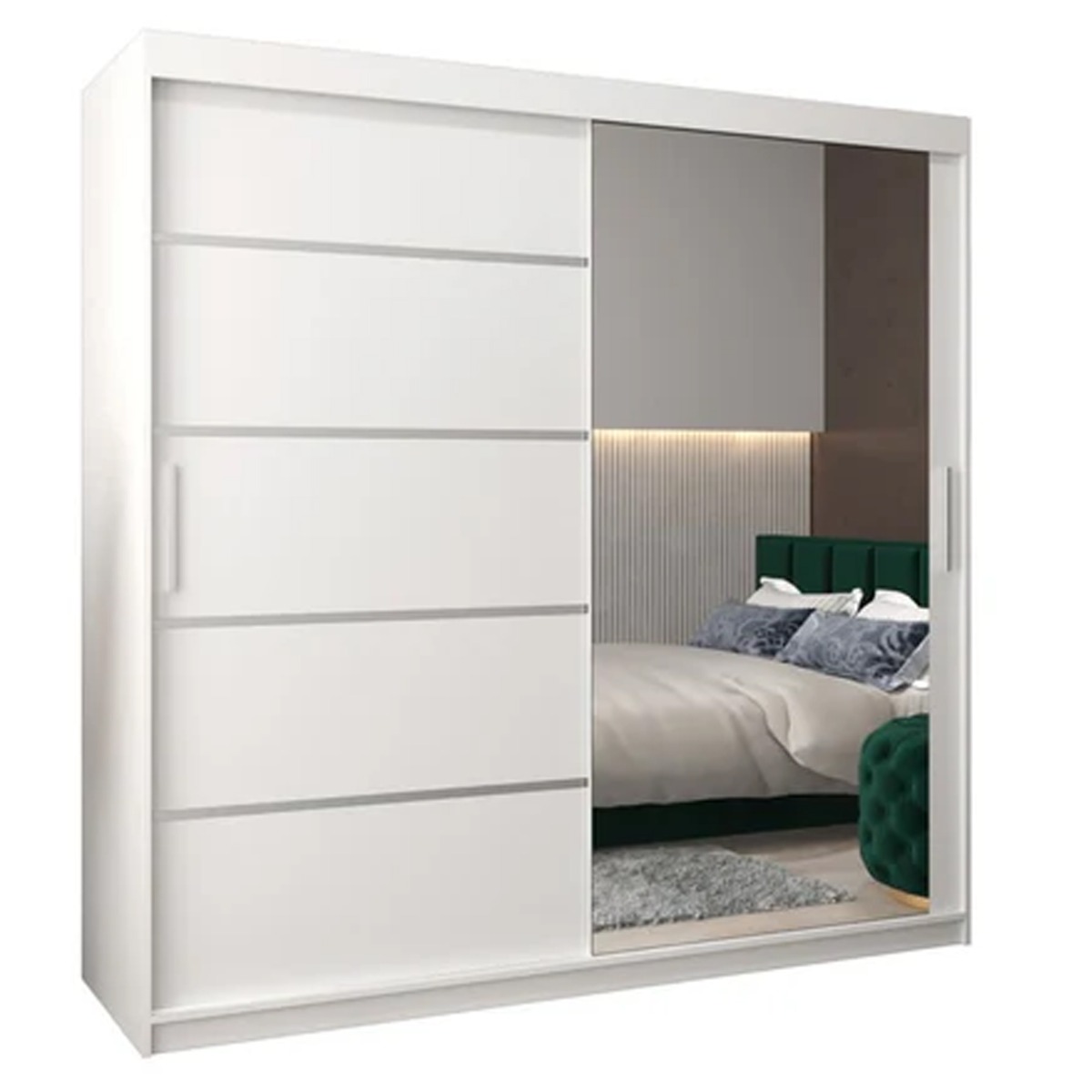 Sliding Wardrobe - VICENZA II 2 Door Mirrored Wardrobe White 200cm - Art Nest