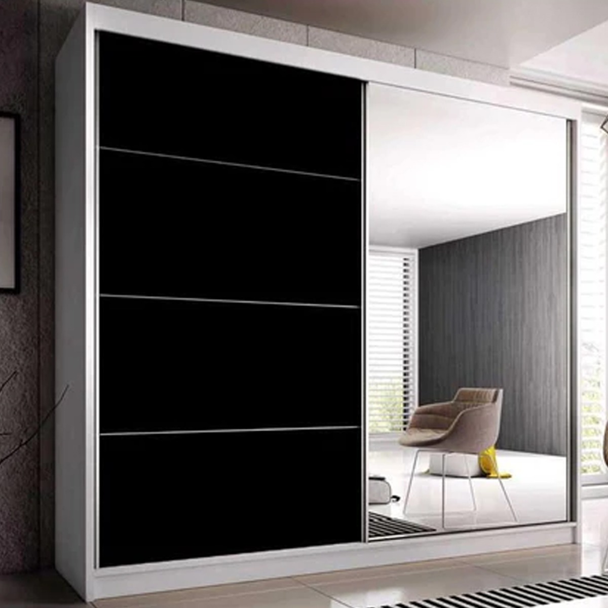 Sliding Wardrobe - MONIS 2 Door Mirrored Wardrobe White Matt 233cm - Interior Savant