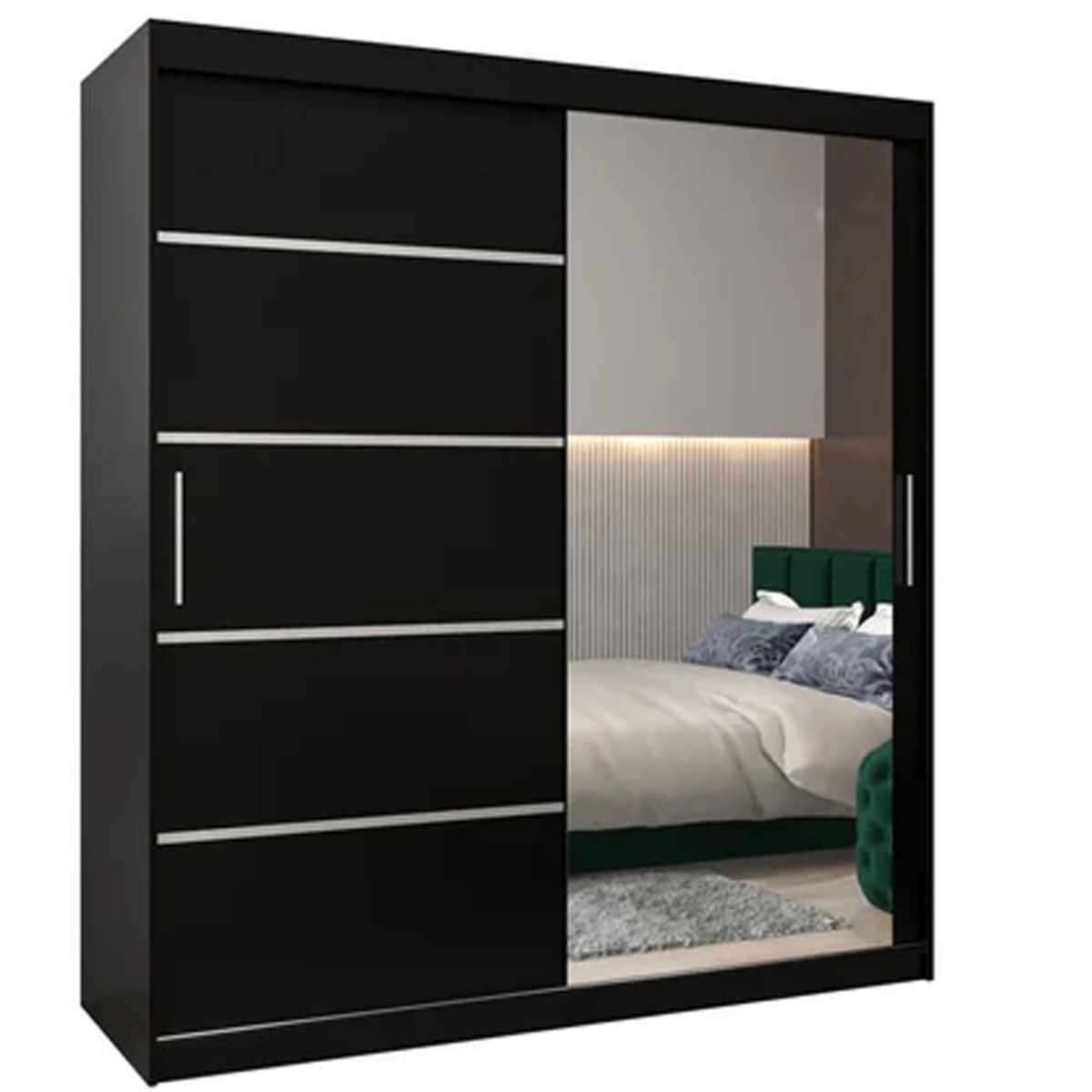 Sliding Wardrobe - VICENZA II 2 Door Mirrored Wardrobe Black 180cm - Art Nest