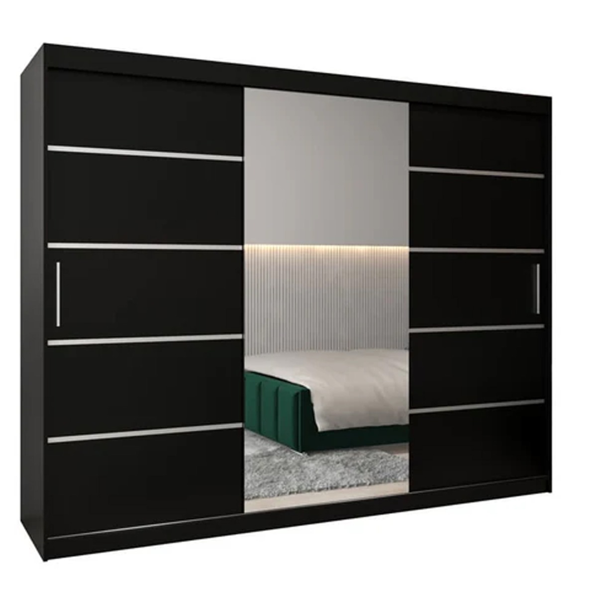 Sliding Wardrobe - VICENZA II 3 Door Mirrored Wardrobe Black 250cm - Art Nest