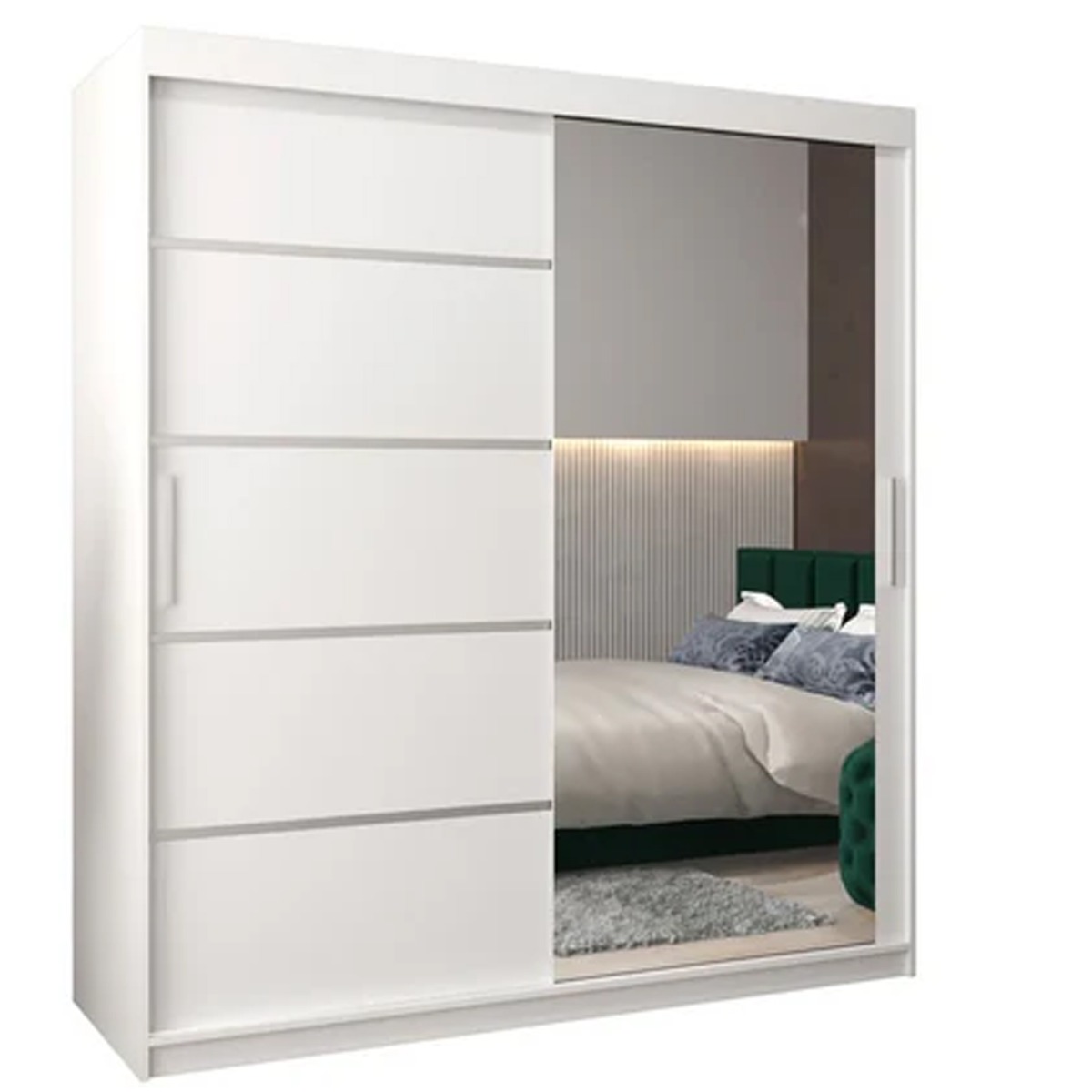 Sliding Wardrobe - VICENZA II 2 Door Mirrored Wardrobe White 180cm - Art Nest