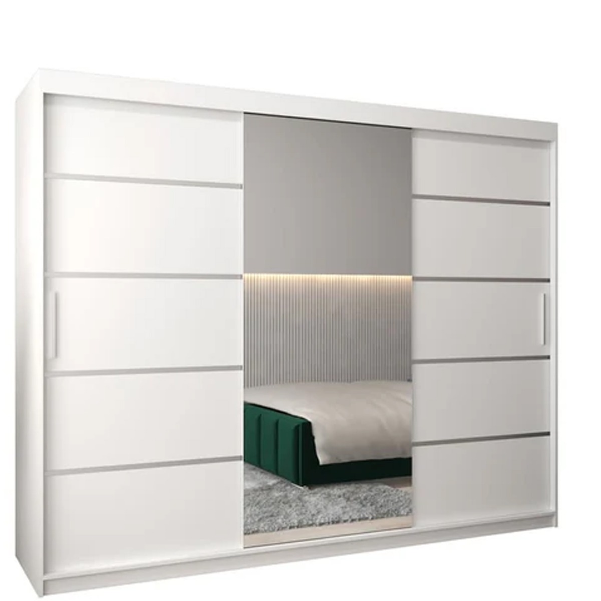 Sliding Wardrobe - VICENZA II 3 Door Mirrored Wardrobe White 250cm - Art Nest