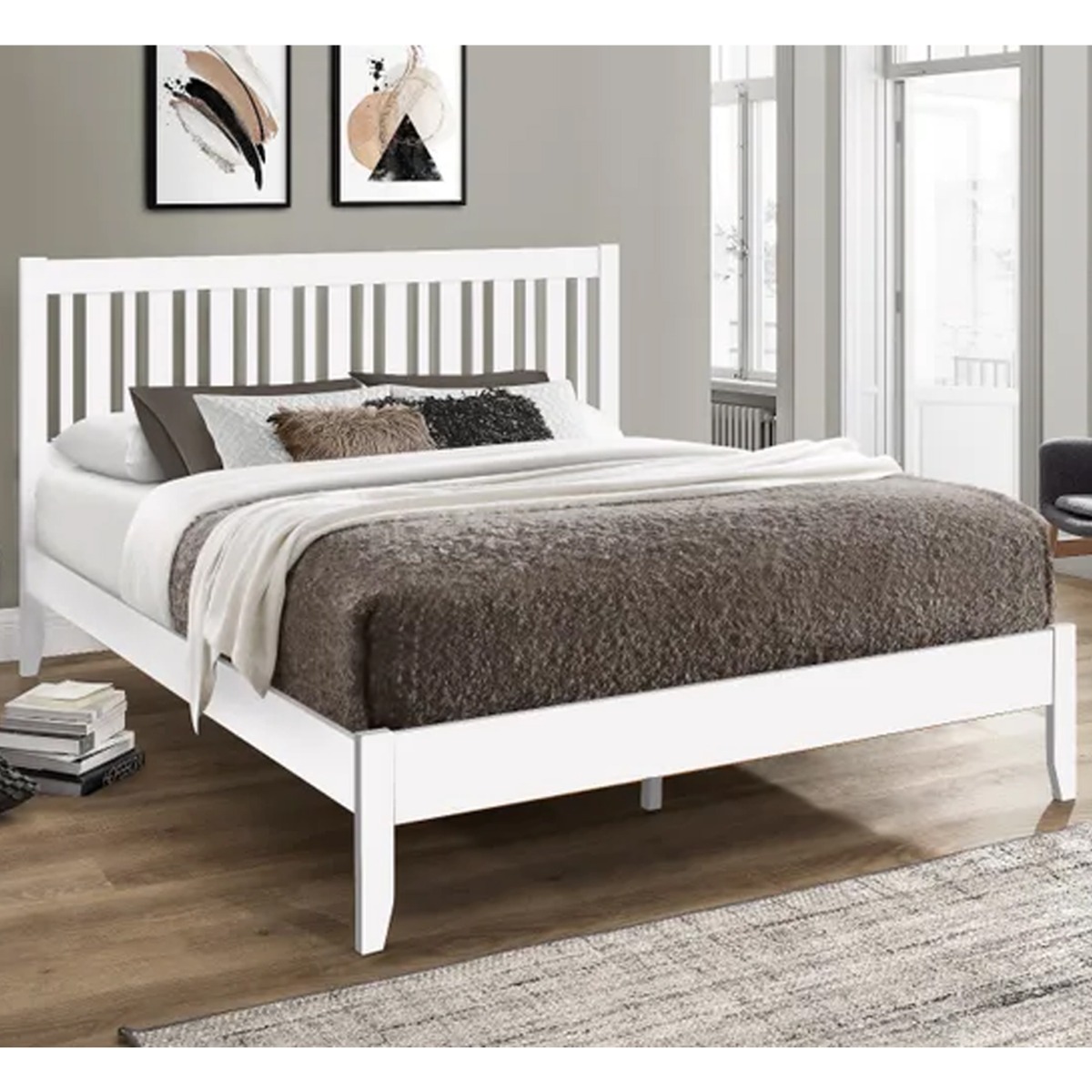 High Quality Wooden White Finish Classic Shaker Headboard Bed Frame - 4f6 Standard Double - Kaitlyn & Co Industries