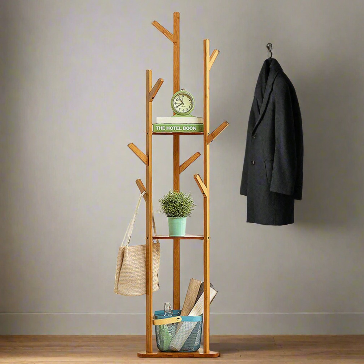 XYLVIAN Coat Stand Freestanding Wooden Hanger with 10 Hooks - Natural - The Urban Forge