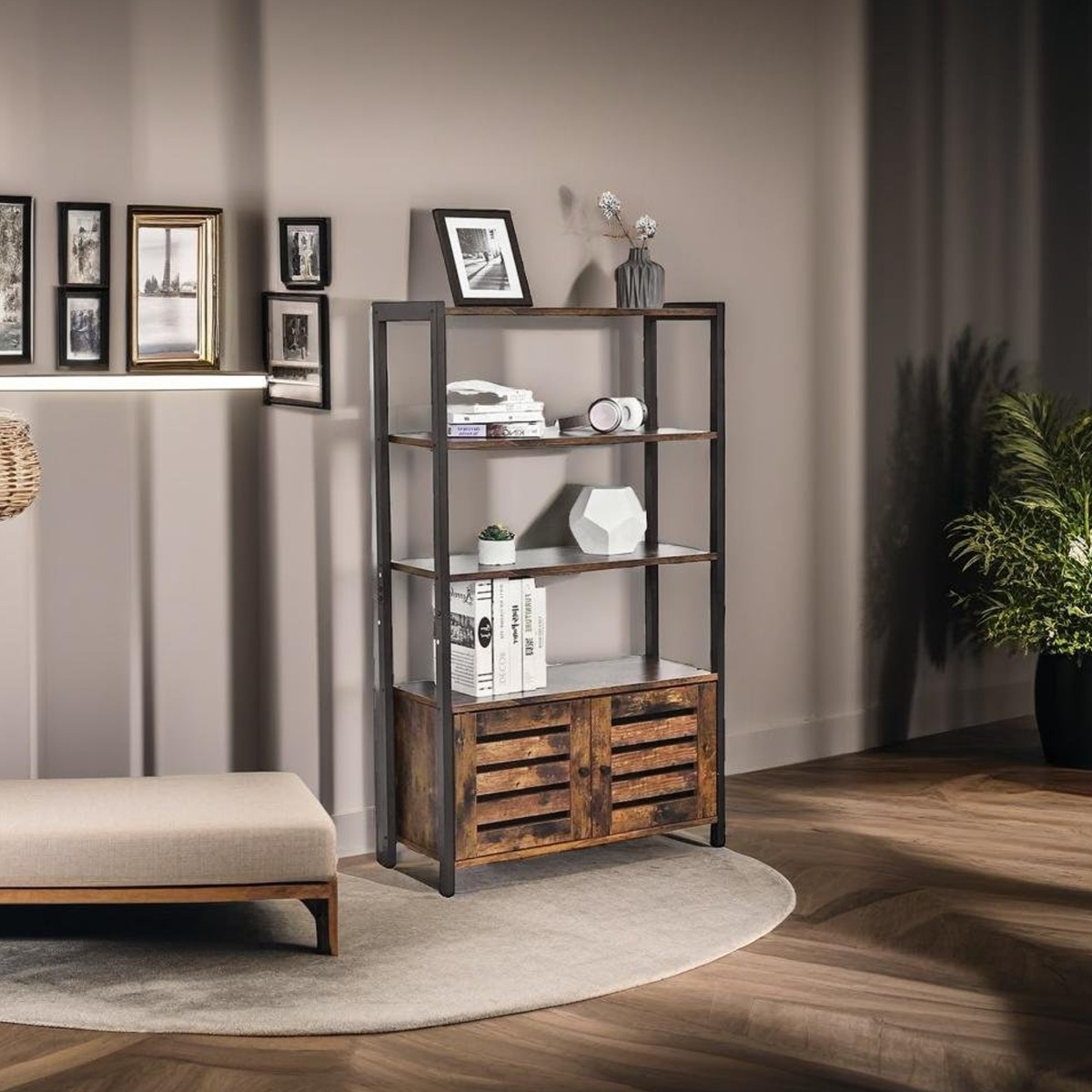 JOVENTRA Display Cabinet Cabinet with Double Shutter Doors - Rustic Brown - The Urban Forge