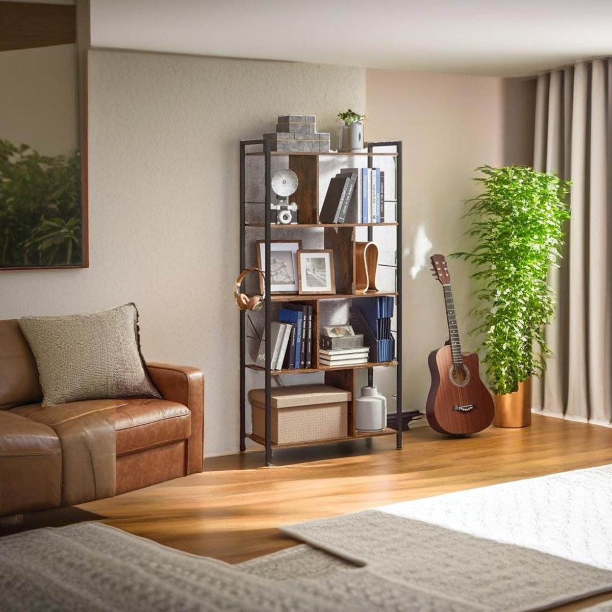 JOVENTRA Bookshelf 6-Tier Storage Rack - Rustic Brown - The Urban Forge