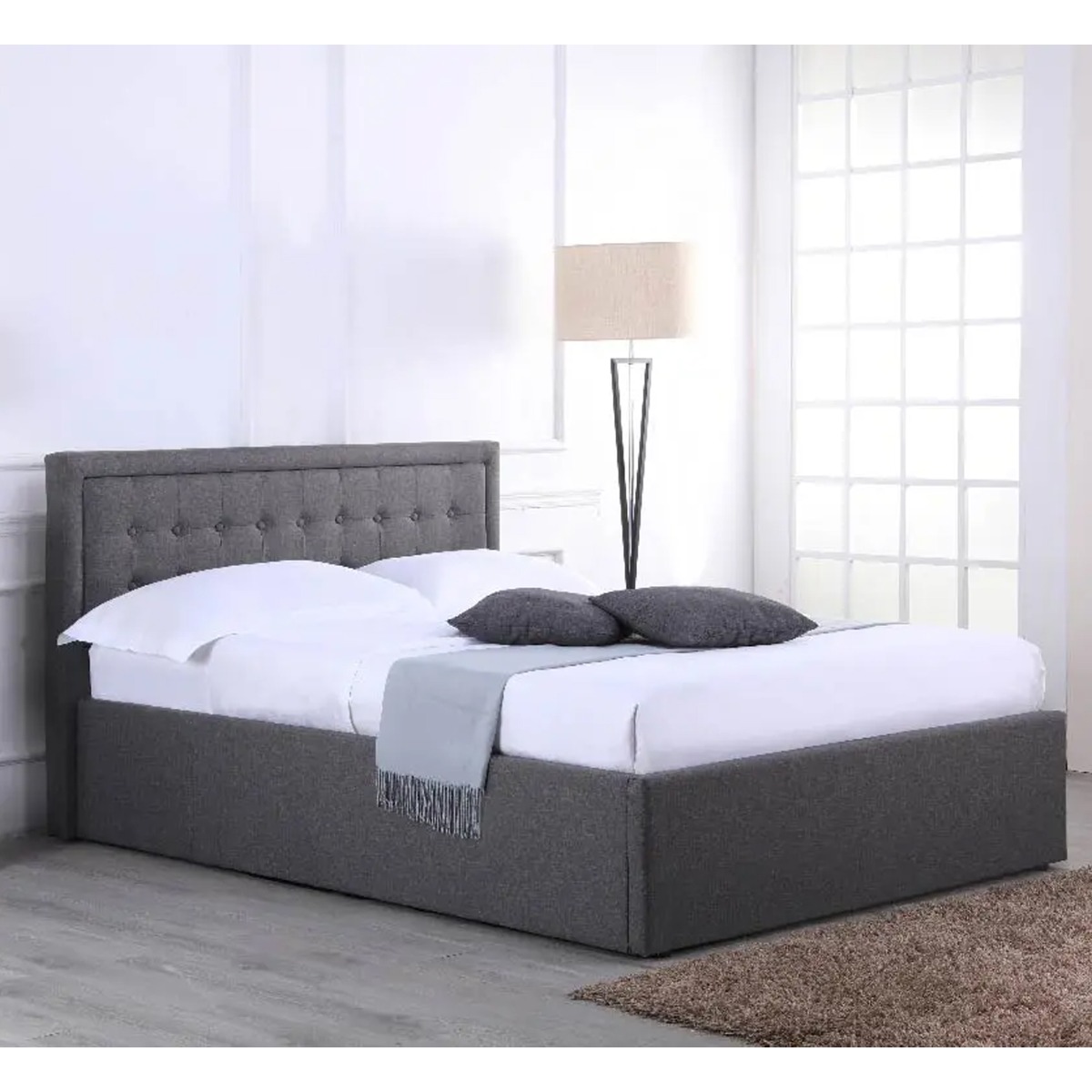 Houston Ottoman Grey Fabric Bed - Standard Double 4ft6 - Beds-To-Go