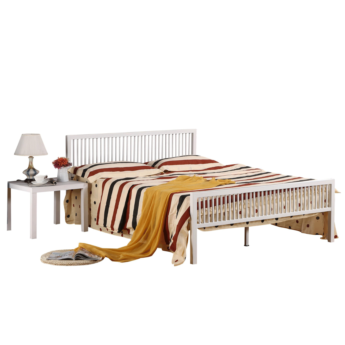 Kolachi Stylish High Headboard Metal Bed Frame White - Classic Elegance with a Modern Twist - Kingsize - Sigrid Mills