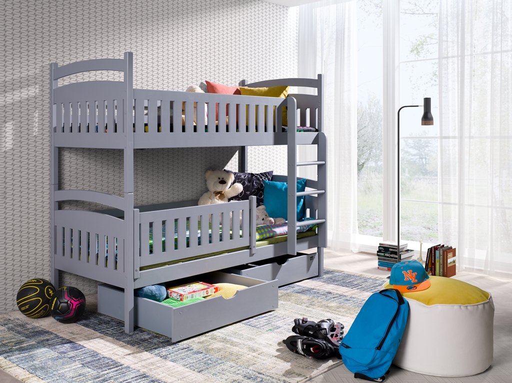 Juliet Wooden Bunk Bed with 2 Drawer Storage - Grey - Art Nest