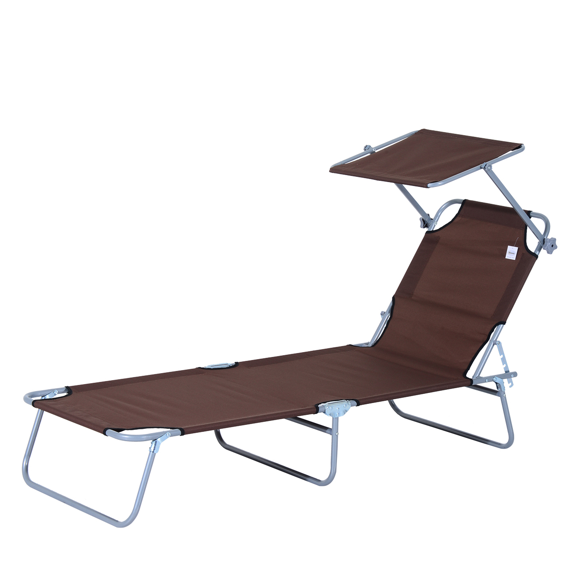 Reclining Chair Sun Lounger Folding Lounger Seat with Sun Shade Awning Beach Garden Outdoor Patio Recliner Adjustable (Brown) - Life Essentials