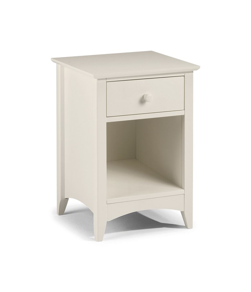 Bedside Table - CAMEO 1 Drawer Nightstand Stone White 43cm - JB Collections