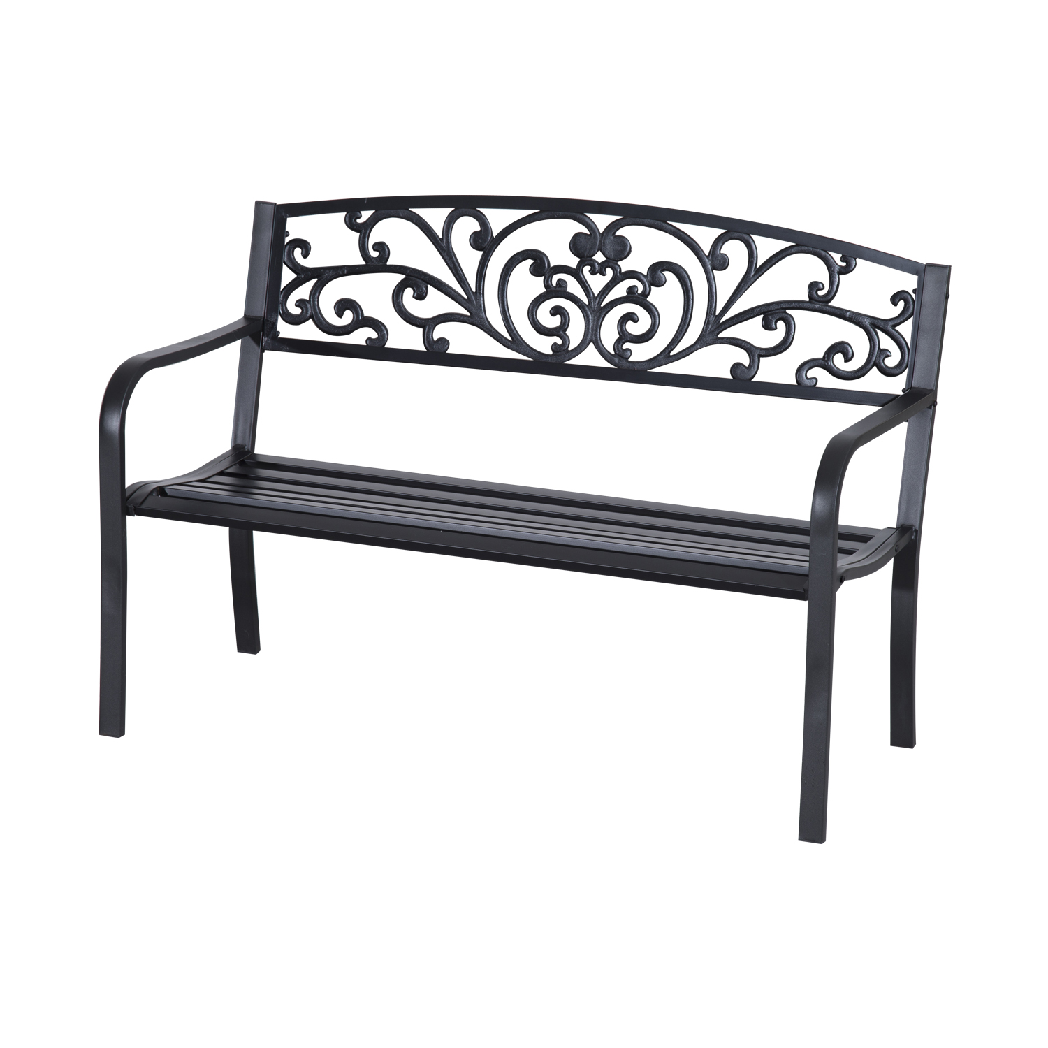 2 Seater Metal Garden Park Bench Porch Outdoor Furniture Patio Chair Seat Black - Life Essentials