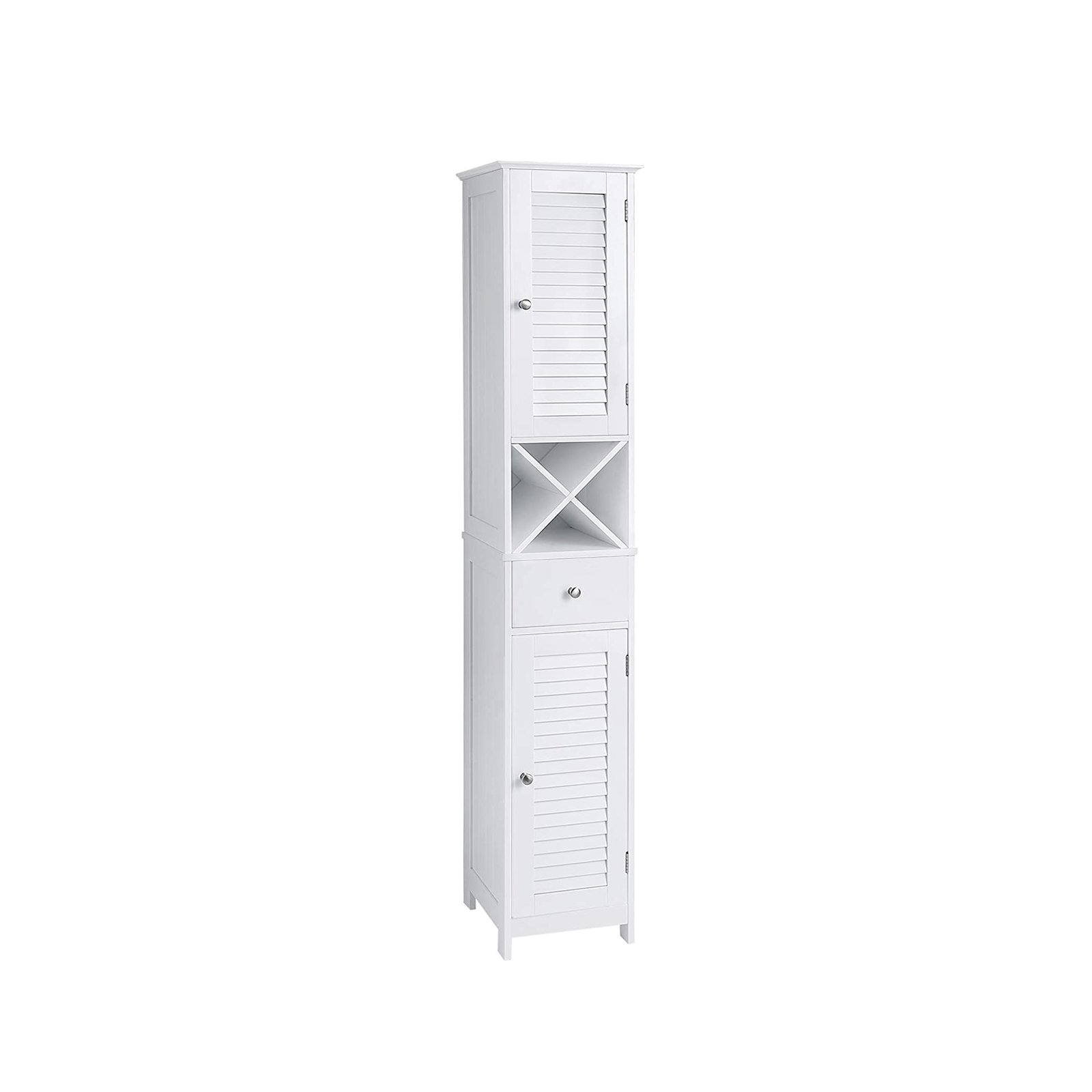 White Free Standing Linen Tower with Cabinet & Shelves - Indigo Home